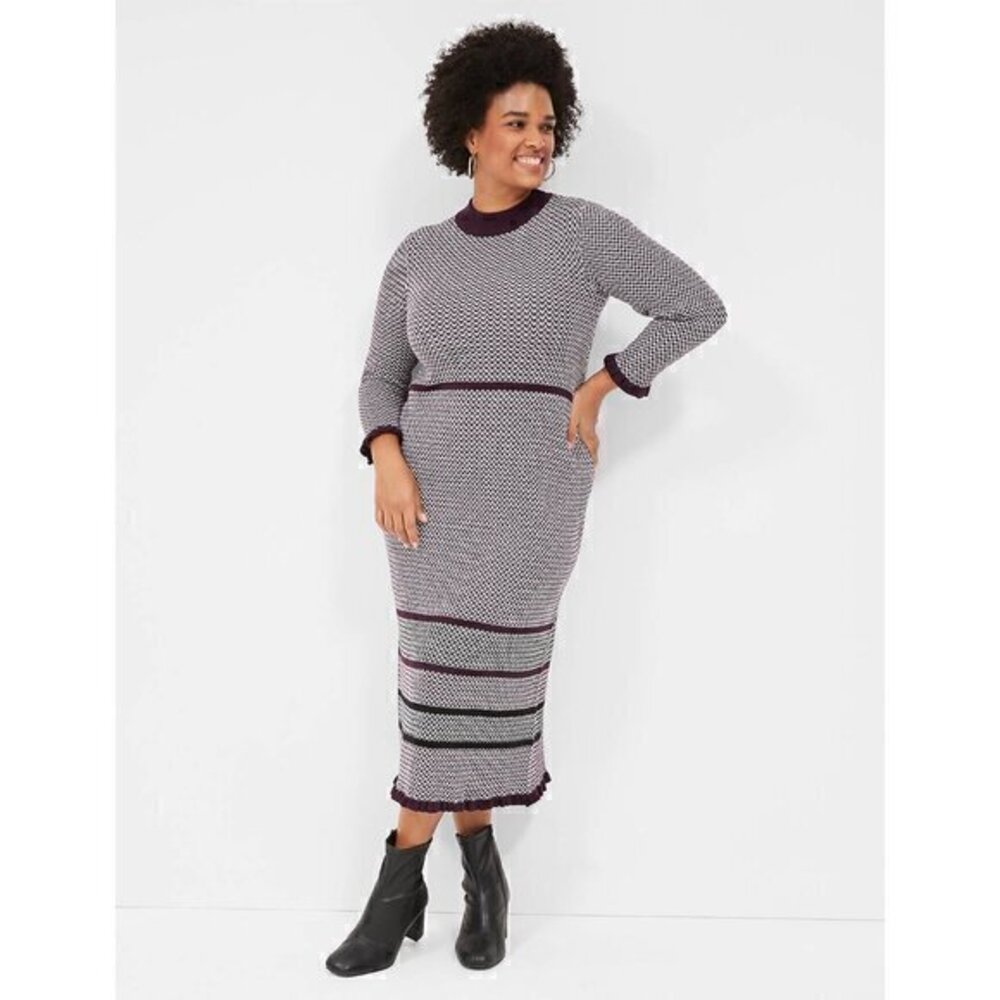 Lane Bryant 3/4-Sleeve Sweater Midi Dress in Purple Stripe Size 14/16 NWT